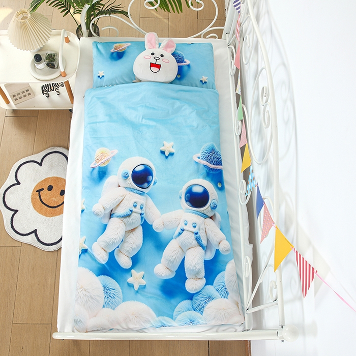 91家纺网 家纺一手货源 找家纺 （总）沁童儿童用品店 2025新款儿童3D立体印花A版宝宝绒+B版豆豆绒儿童睡袋