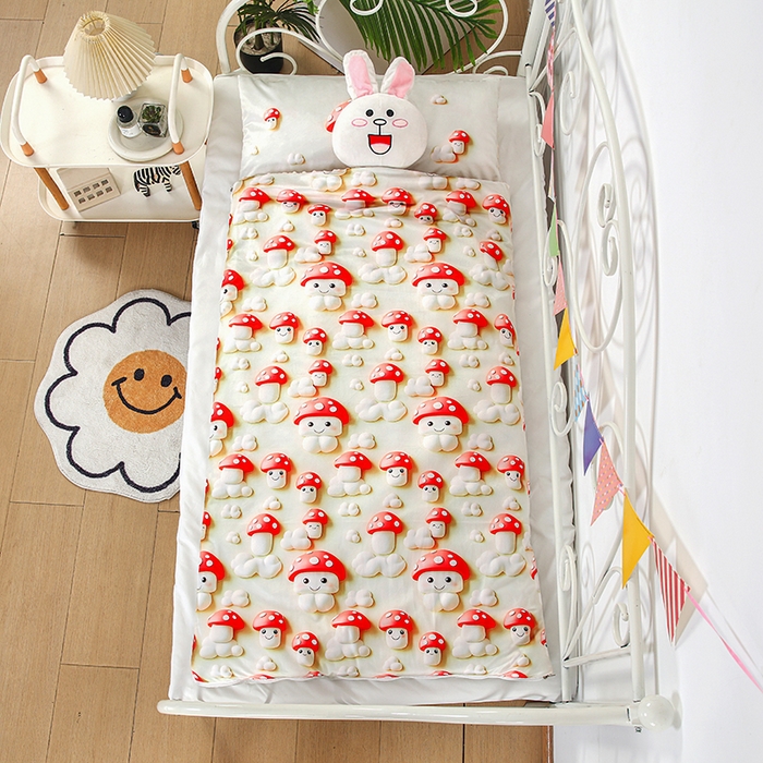 91家纺网 家纺一手货源 找家纺 （总）沁童儿童用品店 2025新款儿童3D立体印花A版宝宝绒+B版豆豆绒儿童睡袋