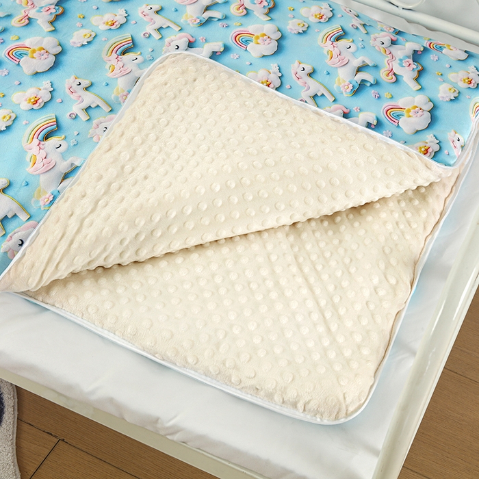 91家纺网 家纺一手货源 找家纺 沁童儿童用品店 2025新款儿童3D立体印花A版宝宝绒+B版豆豆绒儿童睡袋 彩虹马