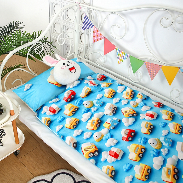 91家纺网 家纺一手货源 找家纺 沁童儿童用品店 2025新款儿童3D立体印花A版宝宝绒+B版豆豆绒儿童睡袋 云朵汽车