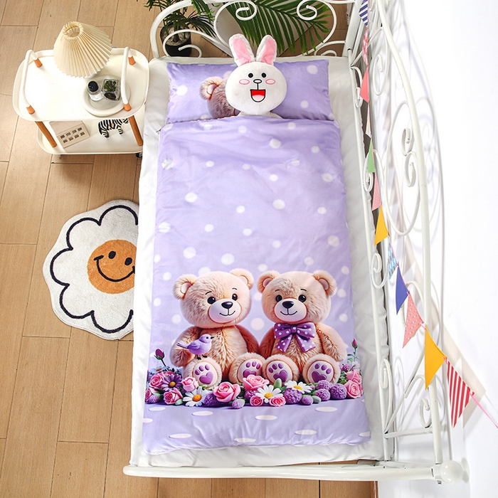 沁童兒童用品店 2025新款兒童3D立體印花A版寶寶絨+B版豆豆絨兒童睡袋 可愛小熊
