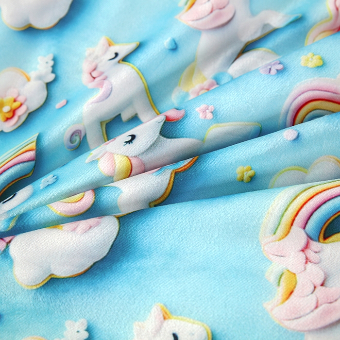 91家纺网 家纺一手货源 找家纺 沁童儿童用品店 2025新款儿童3D立体印花A版宝宝绒+B版豆豆绒儿童睡袋 彩虹马