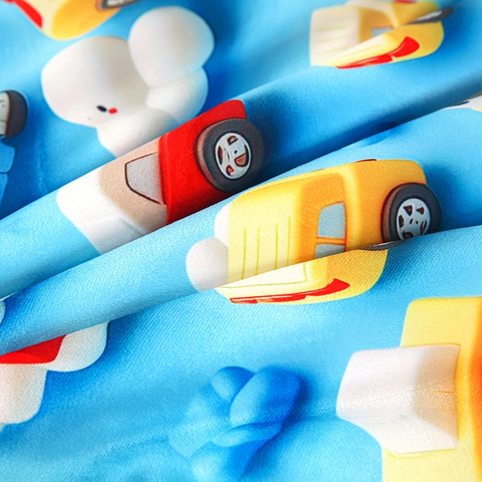 91家纺网 家纺一手货源 找家纺 沁童儿童用品店 2025新款儿童3D立体印花A版宝宝绒+B版豆豆绒儿童睡袋 云朵汽车