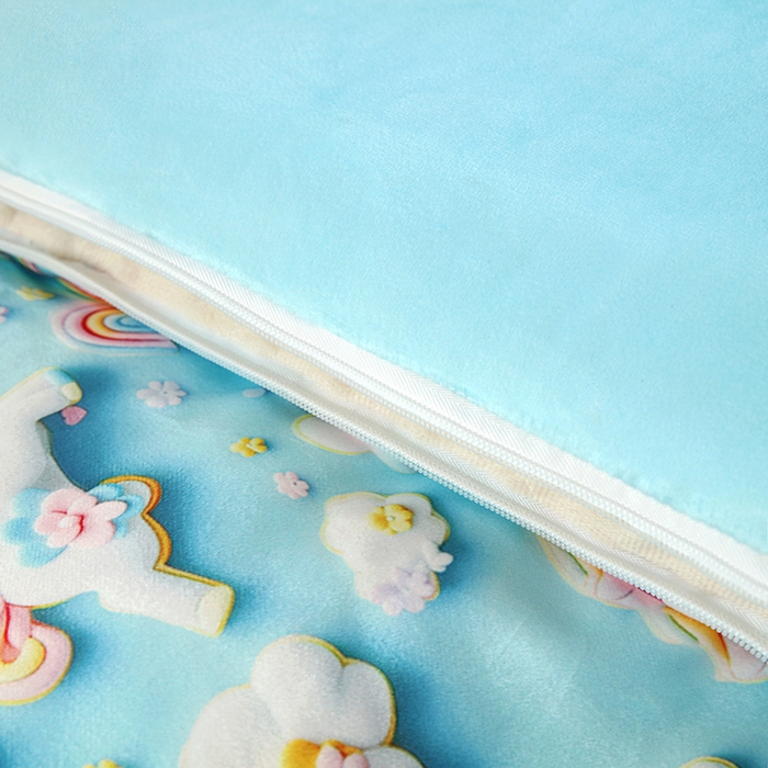 91家纺网 家纺一手货源 找家纺 沁童儿童用品店 2025新款儿童3D立体印花A版宝宝绒+B版豆豆绒儿童睡袋 彩虹马