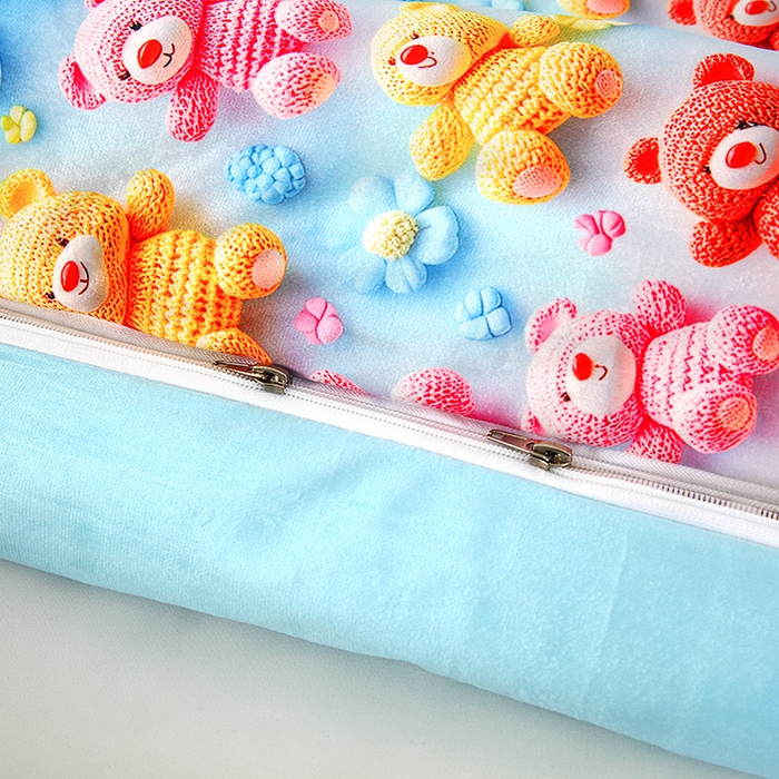 91家纺网 家纺一手货源 找家纺 沁童儿童用品店 2025新款儿童3D立体印花A版宝宝绒+B版豆豆绒儿童睡袋 彩色小熊