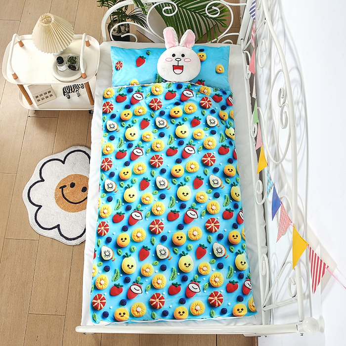 91家纺网 家纺一手货源 找家纺 （总）沁童儿童用品店 2025新款儿童3D立体印花A版宝宝绒+B版豆豆绒儿童睡袋