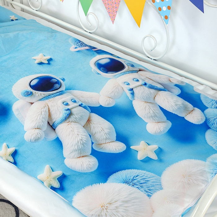 91家纺网 家纺一手货源 找家纺 （总）沁童儿童用品店 2025新款儿童3D立体印花A版宝宝绒+B版豆豆绒儿童睡袋