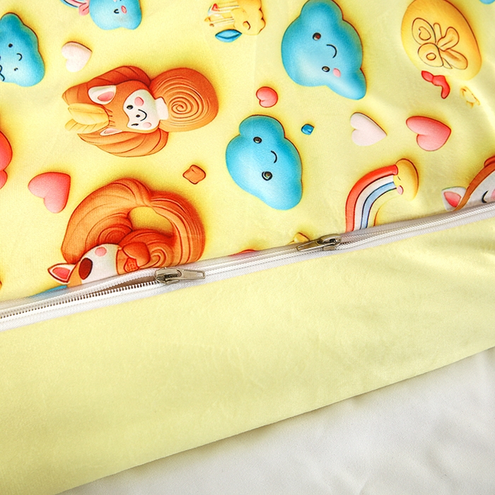 91家纺网 家纺一手货源 找家纺 沁童儿童用品店 2025新款儿童3D立体印花A版宝宝绒+B版豆豆绒儿童睡袋 可爱猫咪