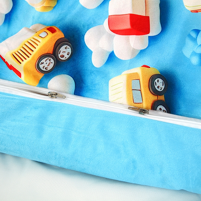 91家纺网 家纺一手货源 找家纺 沁童儿童用品店 2025新款儿童3D立体印花A版宝宝绒+B版豆豆绒儿童睡袋 云朵汽车