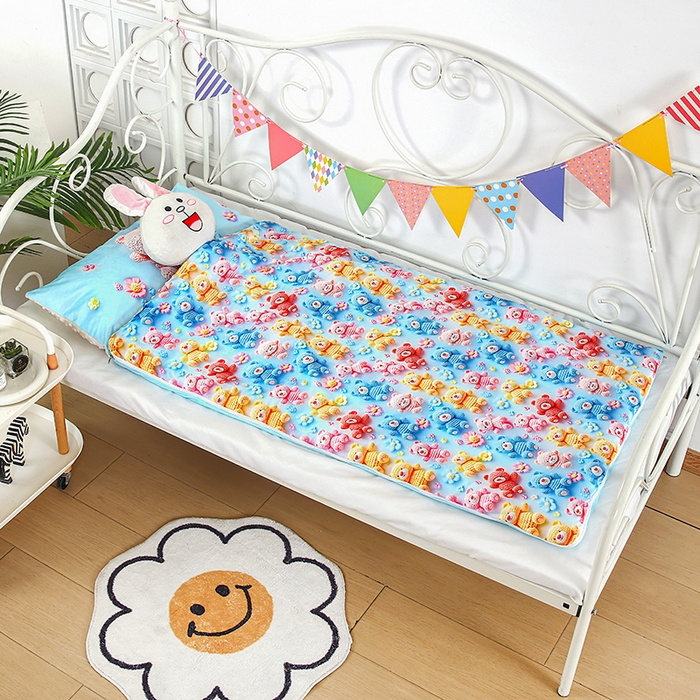 91家纺网 家纺一手货源 找家纺 沁童儿童用品店 2025新款儿童3D立体印花A版宝宝绒+B版豆豆绒儿童睡袋 彩色小熊