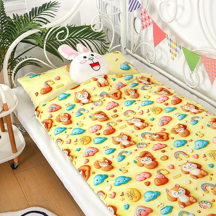 91家纺网 家纺一手货源 找家纺 沁童儿童用品店 2025新款儿童3D立体印花A版宝宝绒+B版豆豆绒儿童睡袋 可爱猫咪