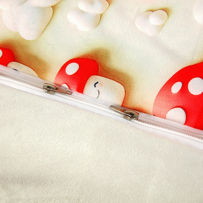 91家纺网 家纺一手货源 找家纺 沁童儿童用品店 2025新款儿童3D立体印花A版宝宝绒+B版豆豆绒儿童睡袋 蘑菇娃娃