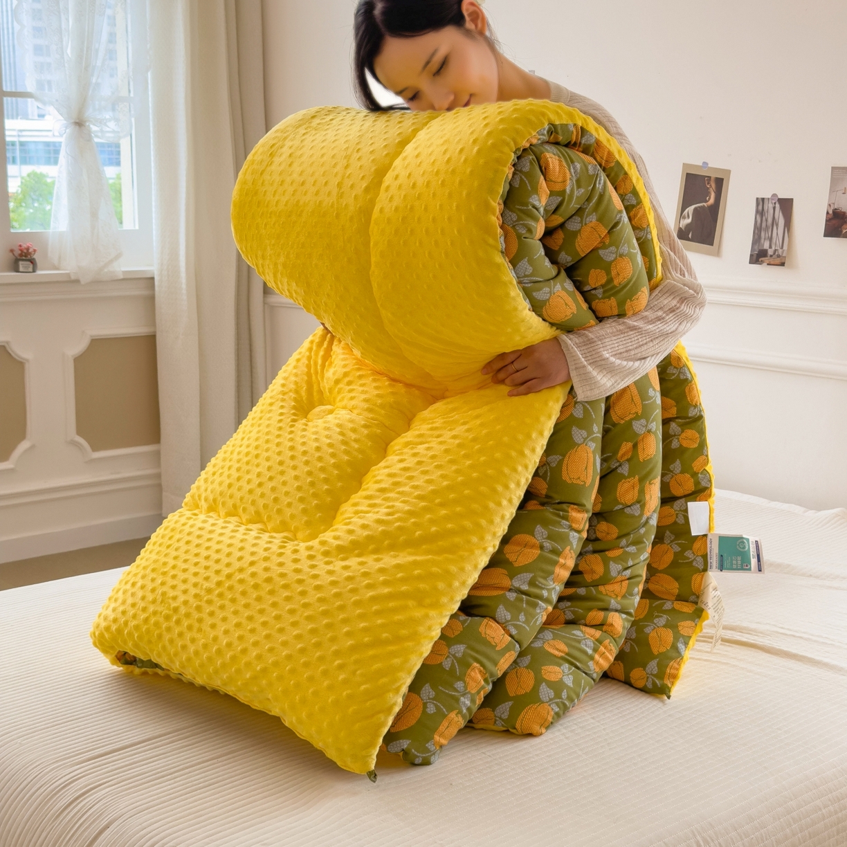 91家纺网 家纺一手货源 找家纺 梵克保罗 2025秋冬新品10A抗菌豆豆绒冬被被子被芯 郁金香