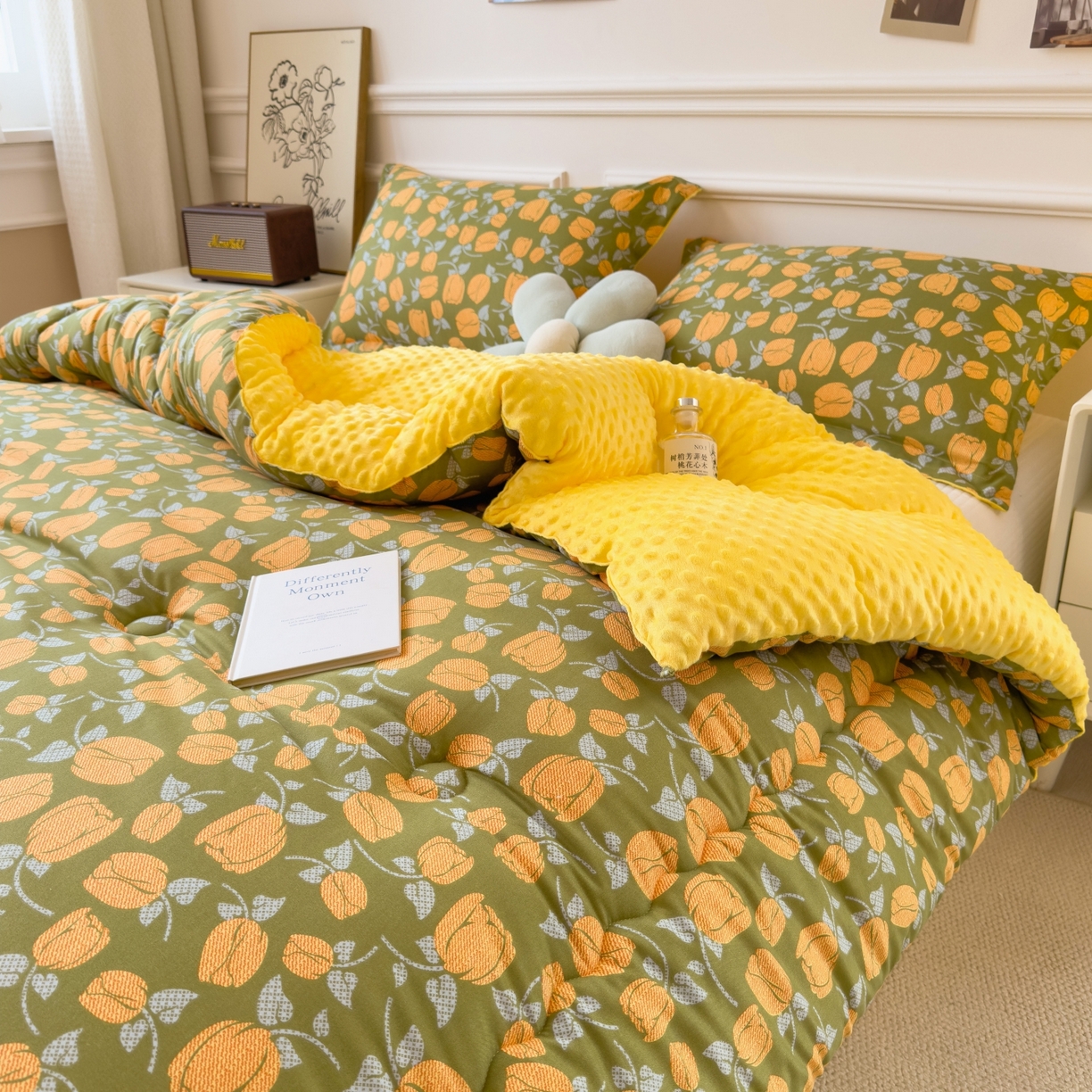 91家纺网 家纺一手货源 找家纺 梵克保罗 2025秋冬新品10A抗菌豆豆绒冬被被子被芯 郁金香