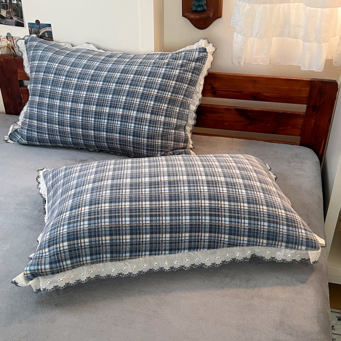 91家纺网 家纺一手货源 找家纺 妖妖家纺 2025新款加厚全棉花边牛奶绒格子四件套 海川之境