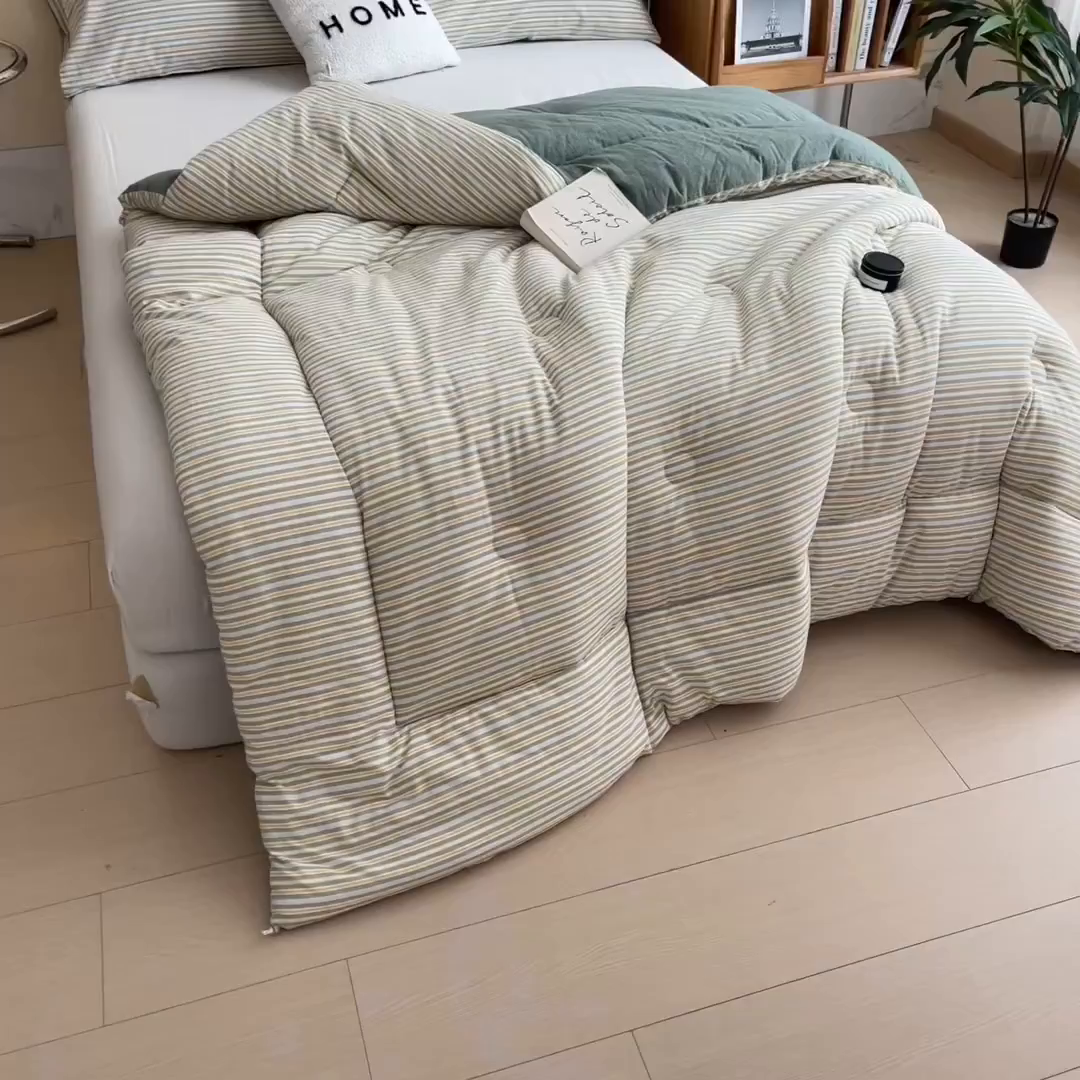 91家纺网 家纺一手货源 找家纺 梵克保罗 2025秋冬新款10A抗菌无印风冬被被子被芯 小绿条