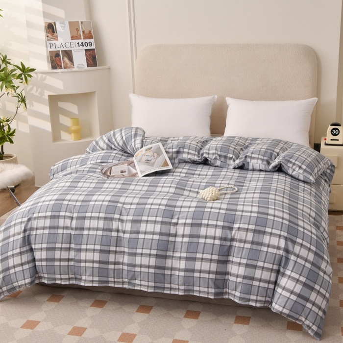 91家纺网 家纺一手货源 找家纺 织雅漫 2025新款水洗棉印花被套 大蓝格