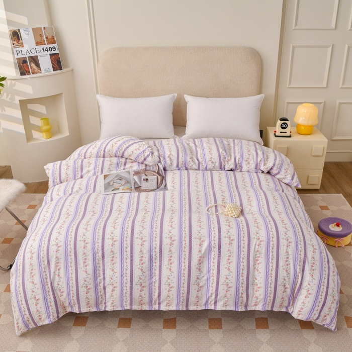 91家纺网 家纺一手货源 找家纺 织雅漫 2025新款水洗棉印花被套 紫晴