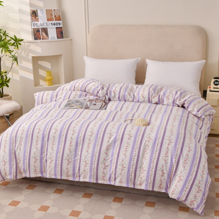 91家纺网 家纺一手货源 找家纺 织雅漫 2025新款水洗棉印花被套 紫晴