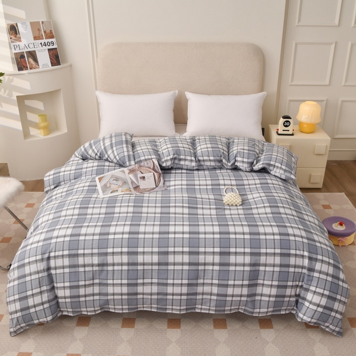 91家纺网 家纺一手货源 找家纺 织雅漫 2025新款水洗棉印花被套 大蓝格