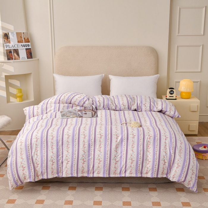 91家纺网 家纺一手货源 找家纺 织雅漫 2025新款水洗棉印花被套 紫晴