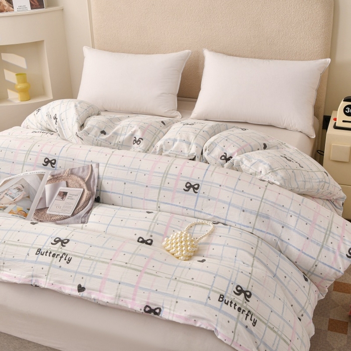 91家纺网 家纺一手货源 找家纺 织雅漫 2025新款水洗棉印花被套 蝴蝶结