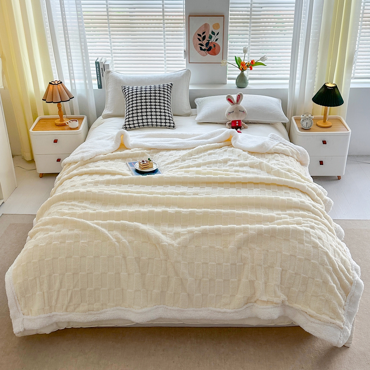 91家纺网 家纺一手货源 找家纺 （总）悦织湾家纺 2025新款塔芙绒羊羔绒舒棉绒毛毯方格系列