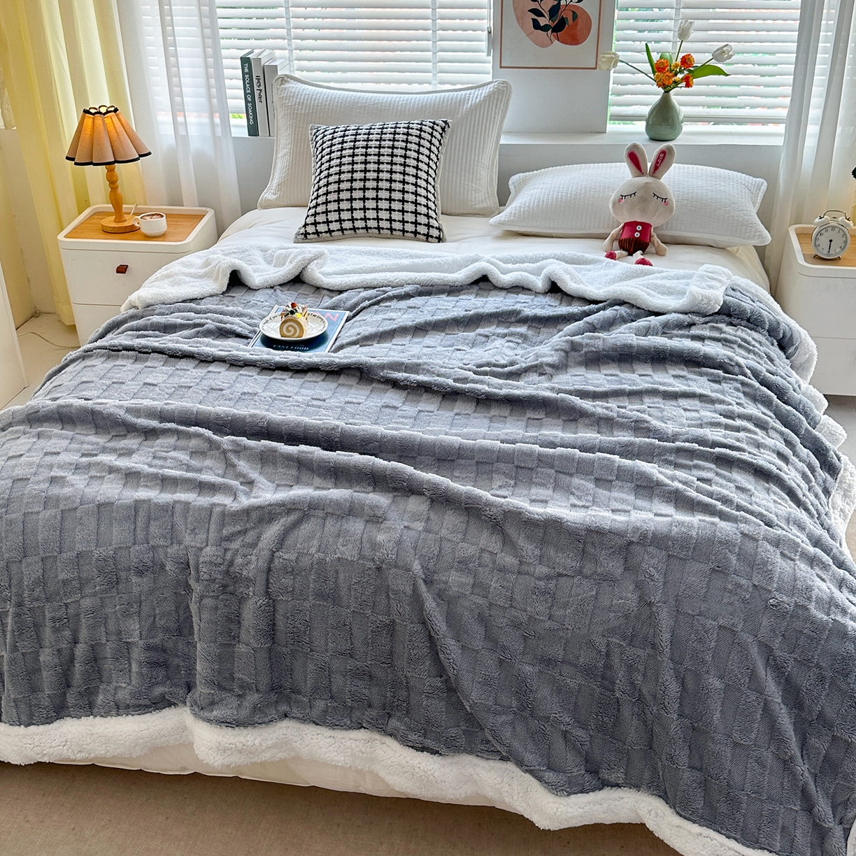 91家纺网 家纺一手货源 找家纺 （总）悦织湾家纺 2025新款塔芙绒羊羔绒舒棉绒毛毯方格系列