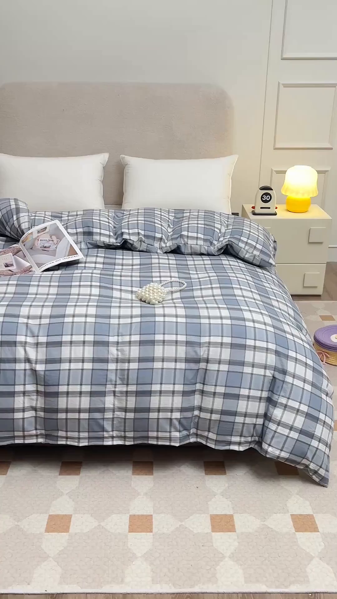 91家纺网 家纺一手货源 找家纺 织雅漫 2025新款水洗棉印花被套 大蓝格