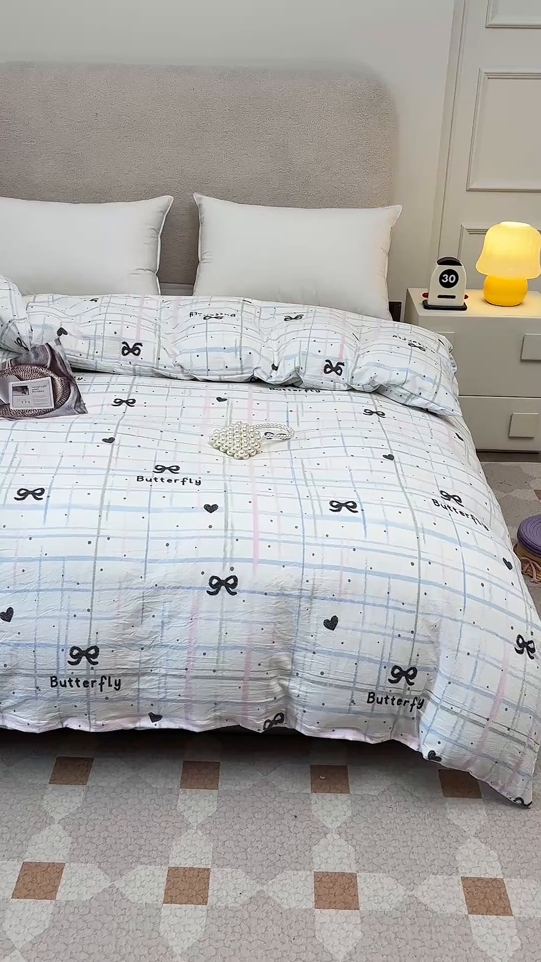 91家纺网 家纺一手货源 找家纺 织雅漫 2025新款水洗棉印花被套 蝴蝶结