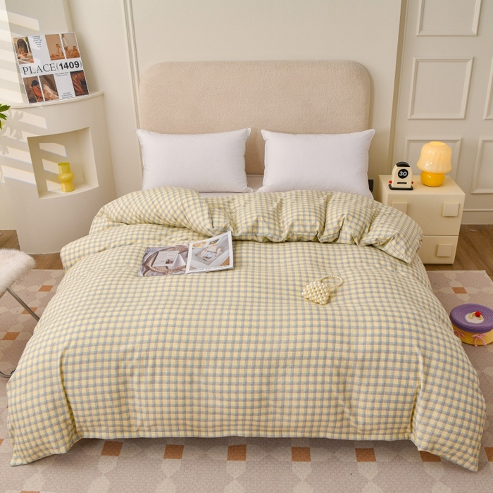 91家纺网 家纺一手货源 找家纺 织雅漫 2025新款水洗棉印花被套 小绿格