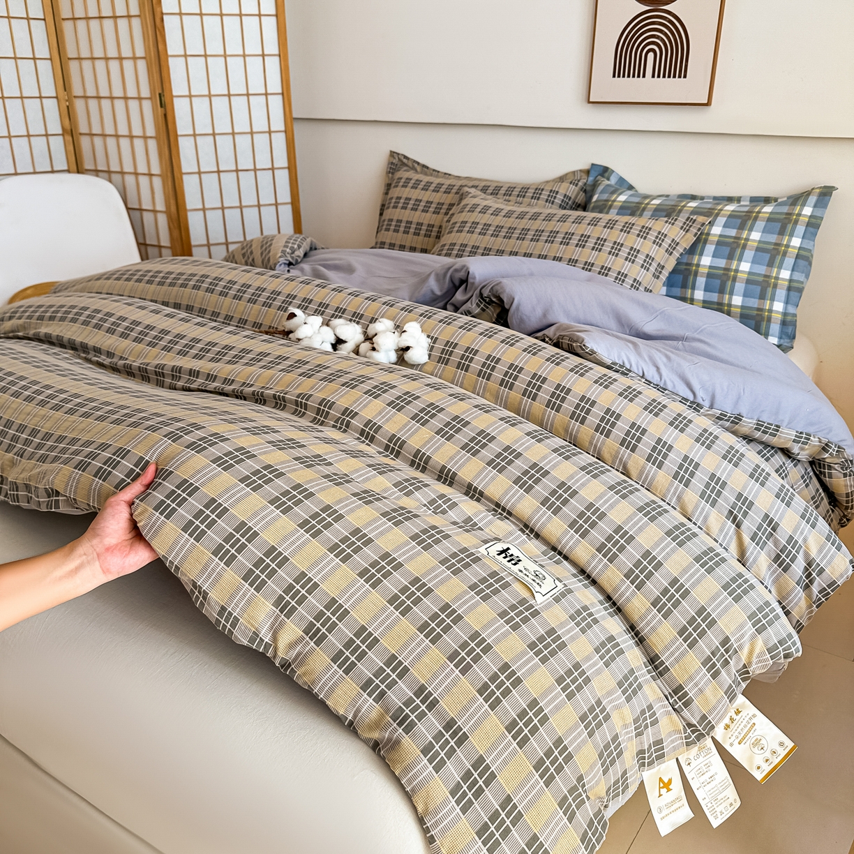 91家纺网 家纺一手货源 找家纺 （总）好欣怡家纺 2025新款A类新疆棉花被可拆洗无印风格子水洗棉棉花被芯冬被学生四季被