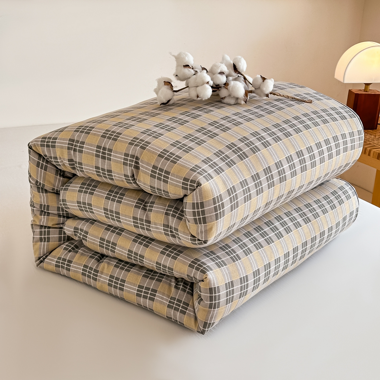 91家纺网 家纺一手货源 找家纺 （总）好欣怡家纺 2025新款A类新疆棉花被可拆洗无印风格子水洗棉棉花被芯冬被学生四季被