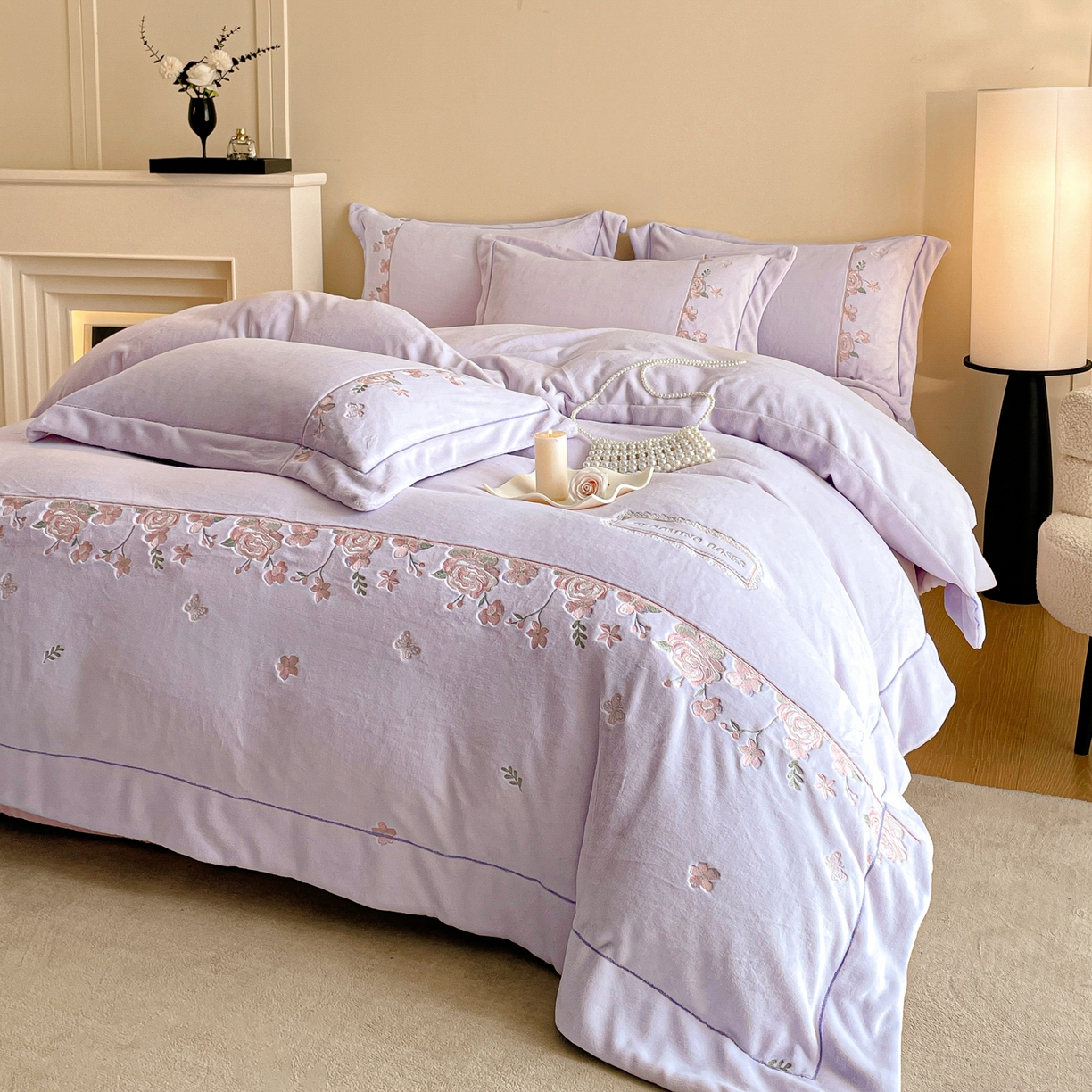 91家纺网 家纺一手货源 找家纺 新方向 2025年 全消光A类刺绣牛奶绒四件套-花意浓 花意浓-魅紫