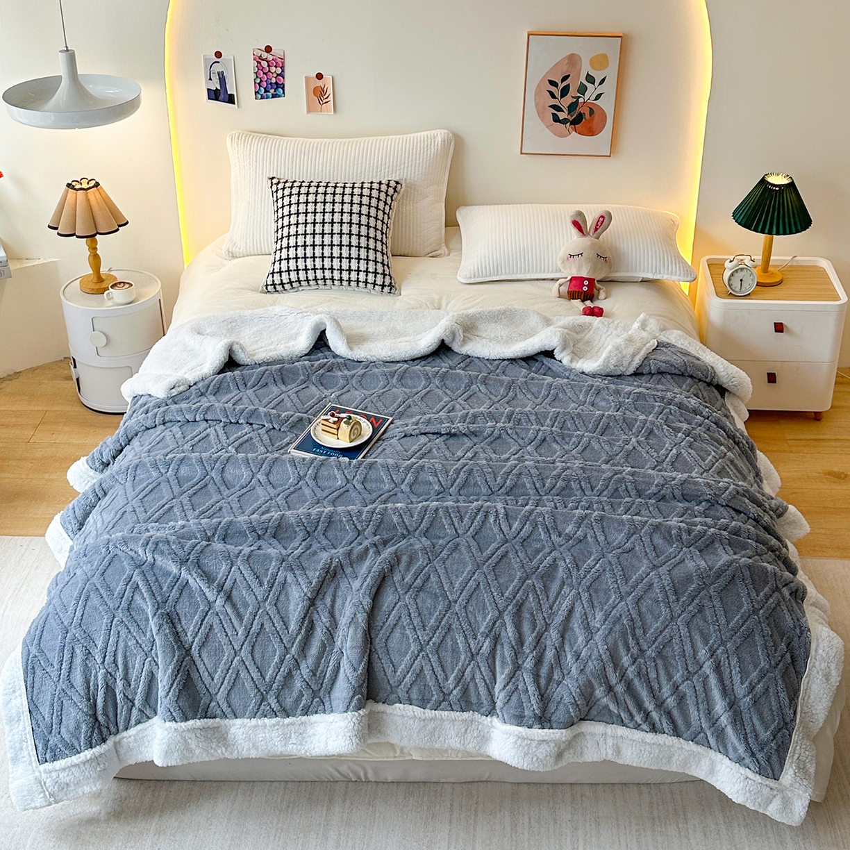 （总）悦织湾家纺 2025新款塔芙绒羊羔绒舒棉绒毛毯菱形格系列