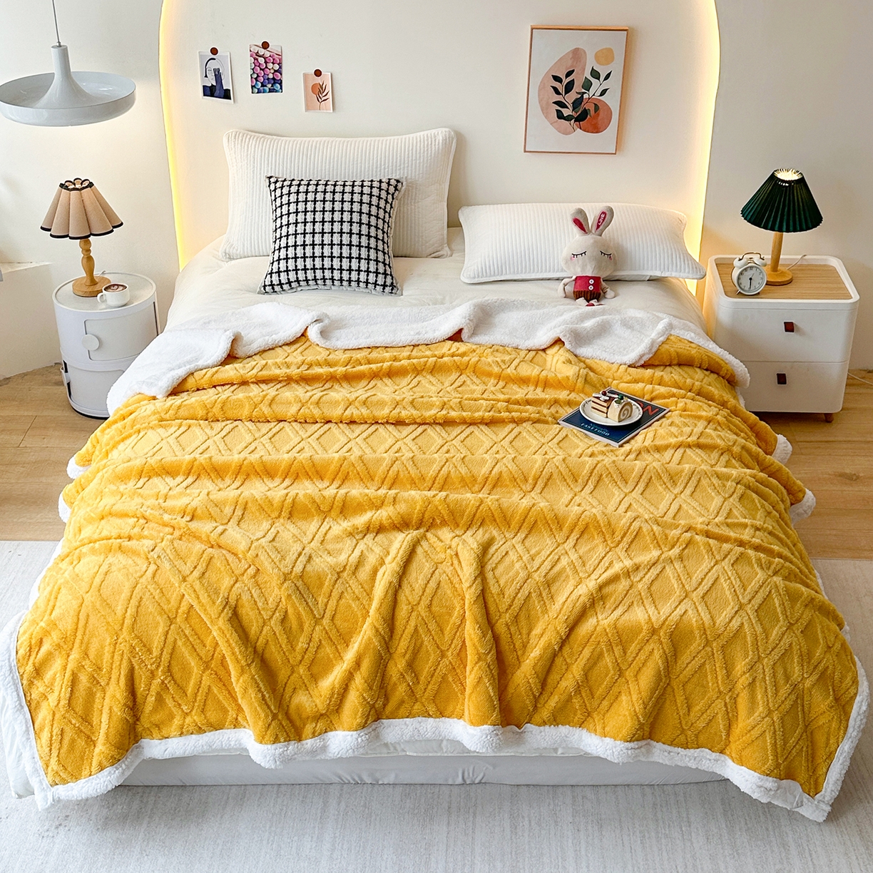 91家纺网 家纺一手货源 找家纺 （总）悦织湾家纺 2025新款塔芙绒羊羔绒舒棉绒毛毯菱形格系列