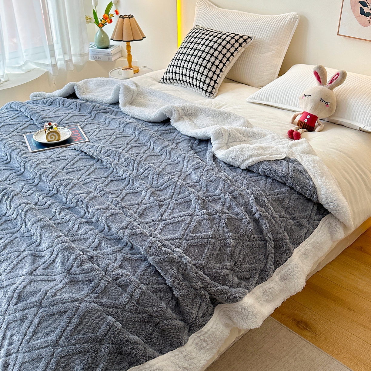 91家纺网 家纺一手货源 找家纺 （总）悦织湾家纺 2025新款塔芙绒羊羔绒舒棉绒毛毯菱形格系列