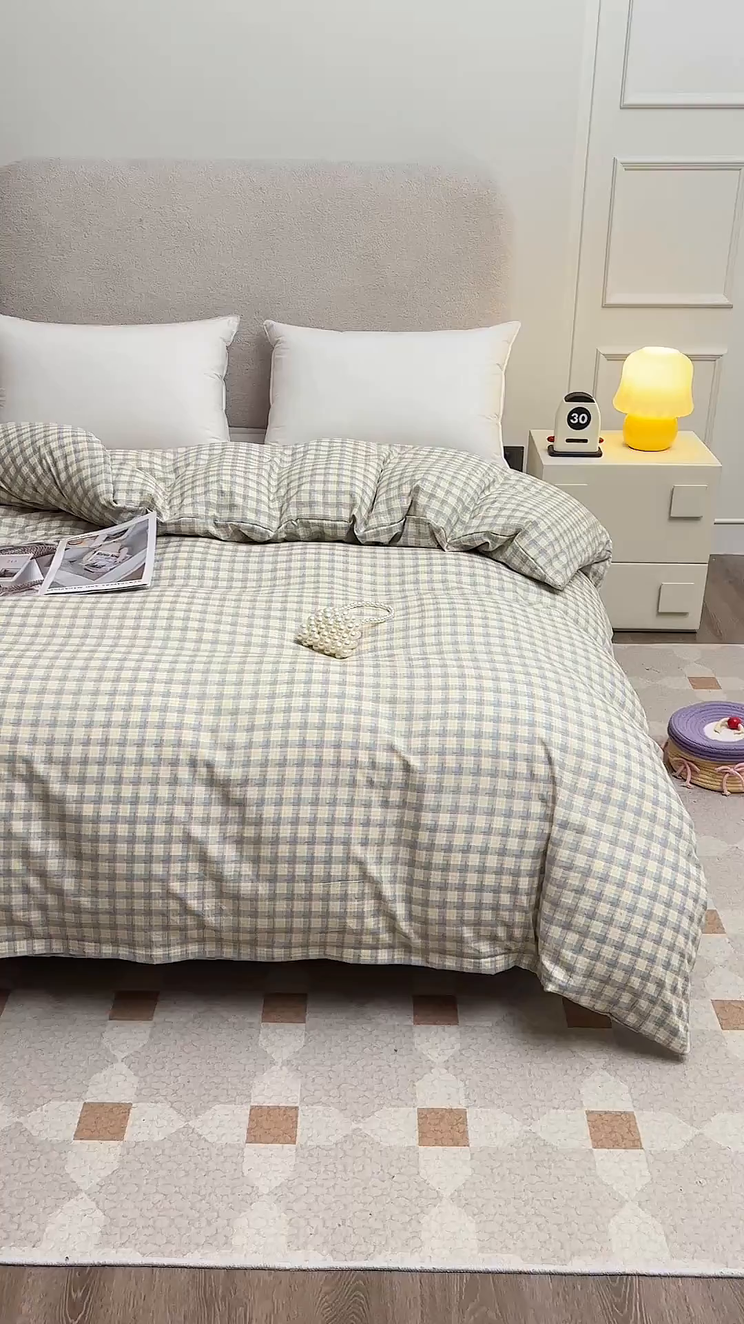 91家纺网 家纺一手货源 找家纺 织雅漫 2025新款水洗棉印花被套 小绿格