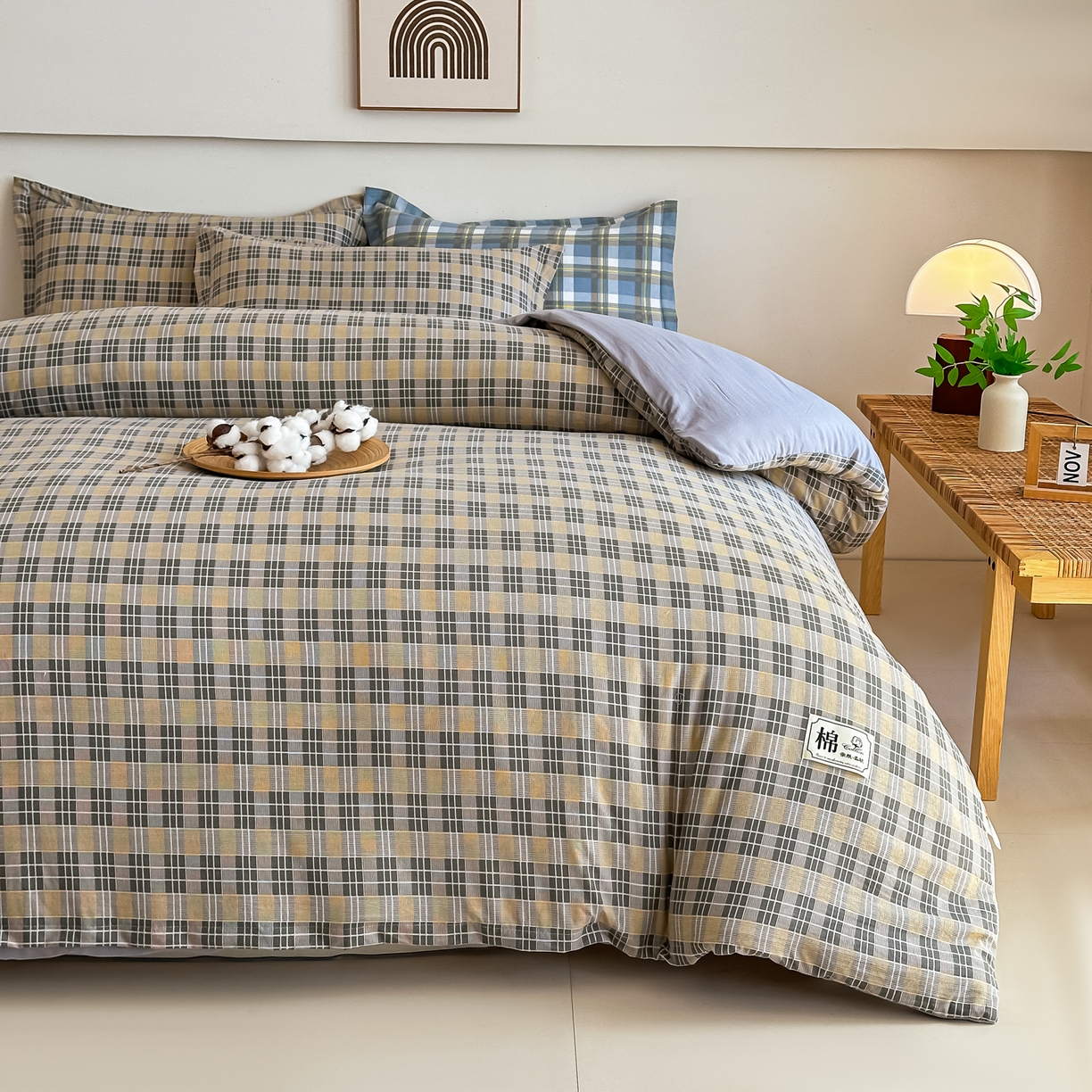 91家纺网 家纺一手货源 找家纺 好欣怡家纺 2026新款A类新疆棉花被可拆洗无印风格子水洗棉棉花被芯冬被学生四季被 保罗