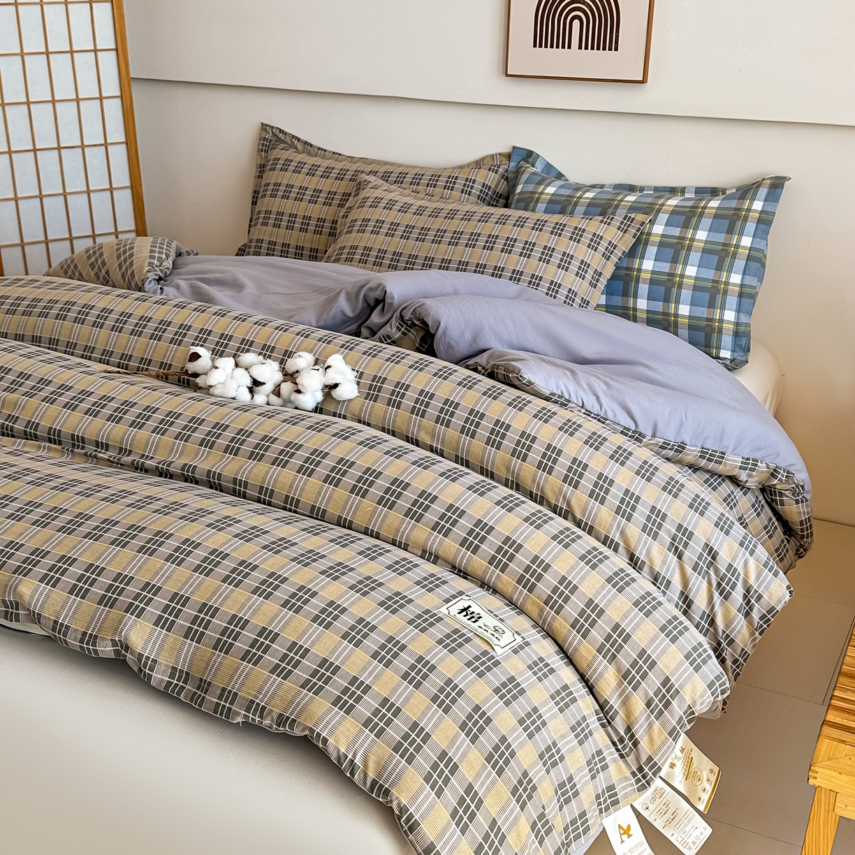 91家纺网 家纺一手货源 找家纺 好欣怡家纺 2026新款A类新疆棉花被可拆洗无印风格子水洗棉棉花被芯冬被学生四季被 保罗