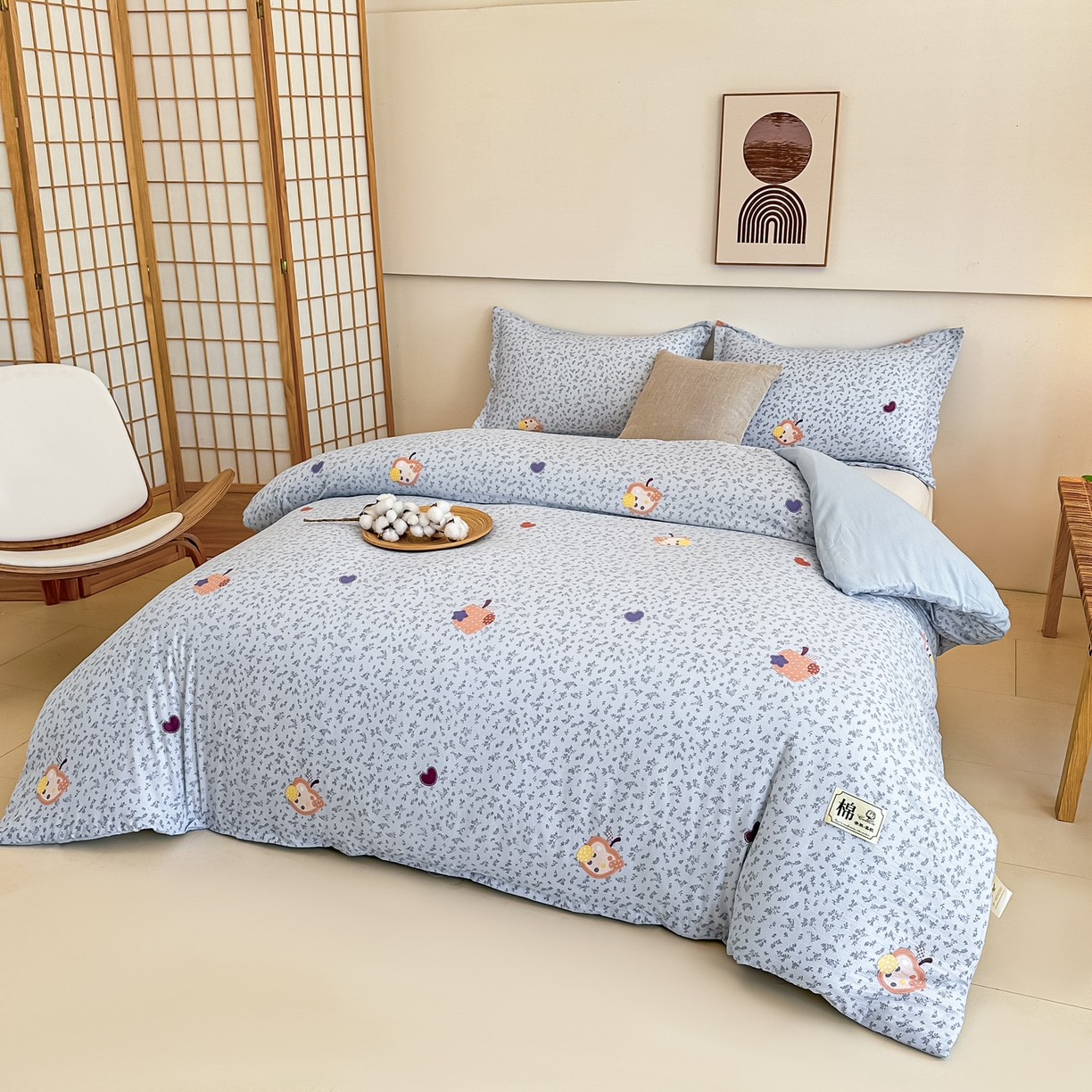 91家纺网 家纺一手货源 找家纺 好欣怡家纺 2026新款A类新疆棉花被可拆洗无印风格子水洗棉棉花被芯冬被学生四季被 奇趣苹果