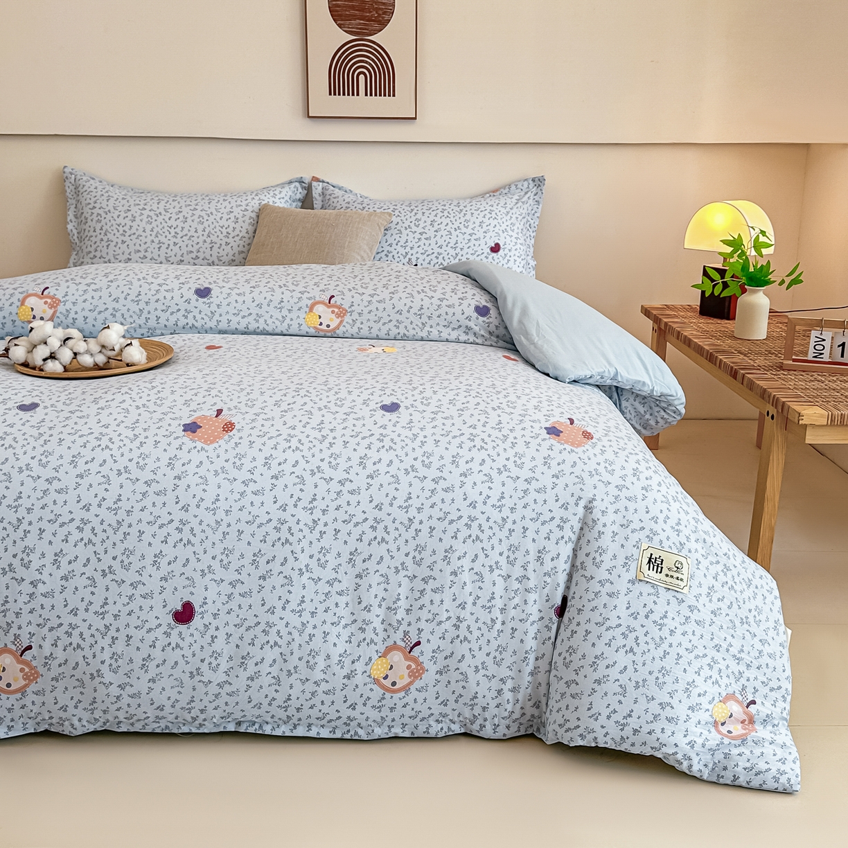 91家纺网 家纺一手货源 找家纺 好欣怡家纺 2026新款A类新疆棉花被可拆洗无印风格子水洗棉棉花被芯冬被学生四季被 奇趣苹果