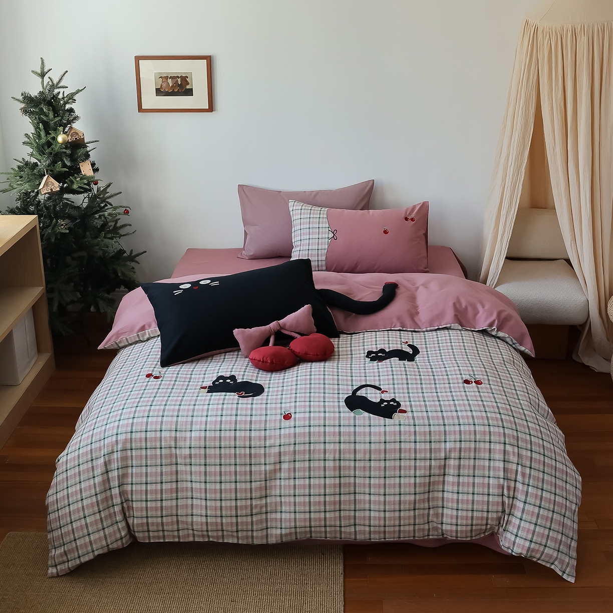 风向标家纺 2025新款全棉50s磨毛数码印花毛巾绣四件套-风格二 三只鞋套猫