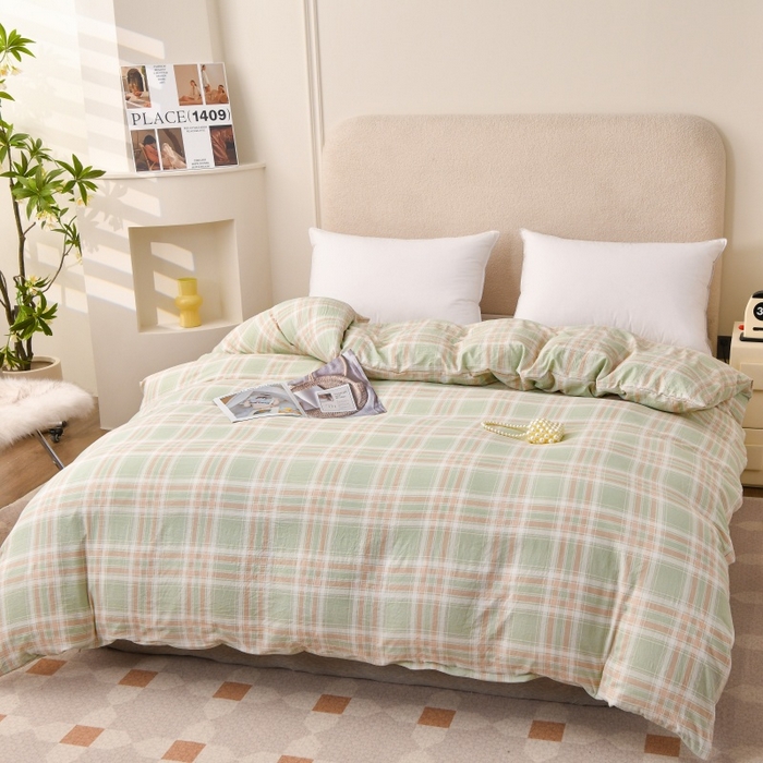 91家纺网 家纺一手货源 找家纺 织雅漫 2025新款水洗棉印花被套 大绿格