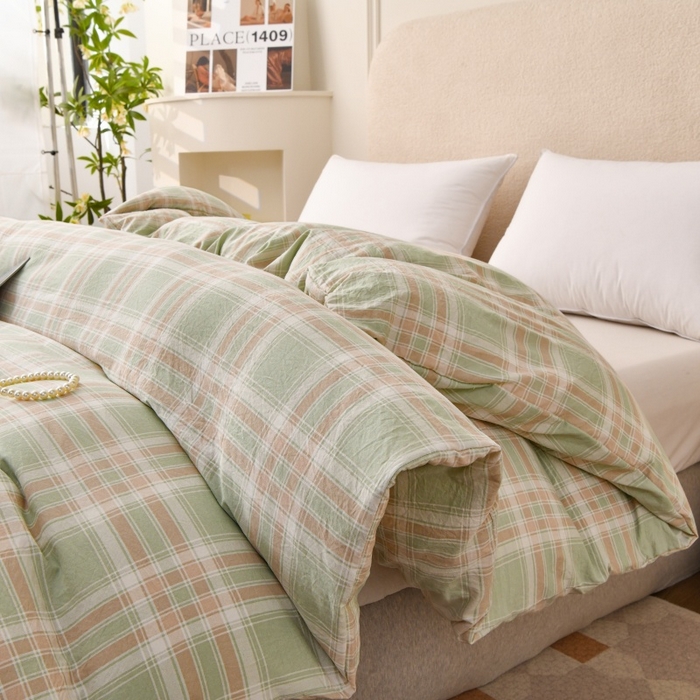 织雅漫 2025新款水洗棉印花被套 大绿格