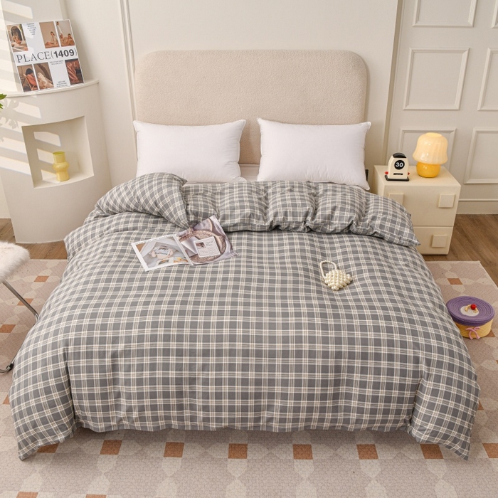 91家纺网 家纺一手货源 找家纺 织雅漫 2025新款水洗棉印花被套 大灰格