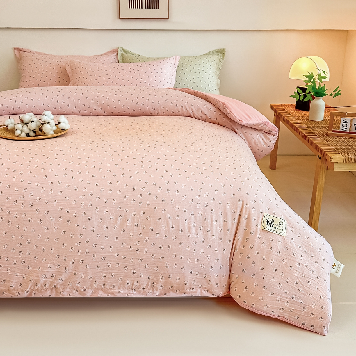91家纺网 家纺一手货源 找家纺 好欣怡家纺 2026新款A类新疆棉花被可拆洗无印风格子水洗棉棉花被芯冬被学生四季被 小雏菊-粉