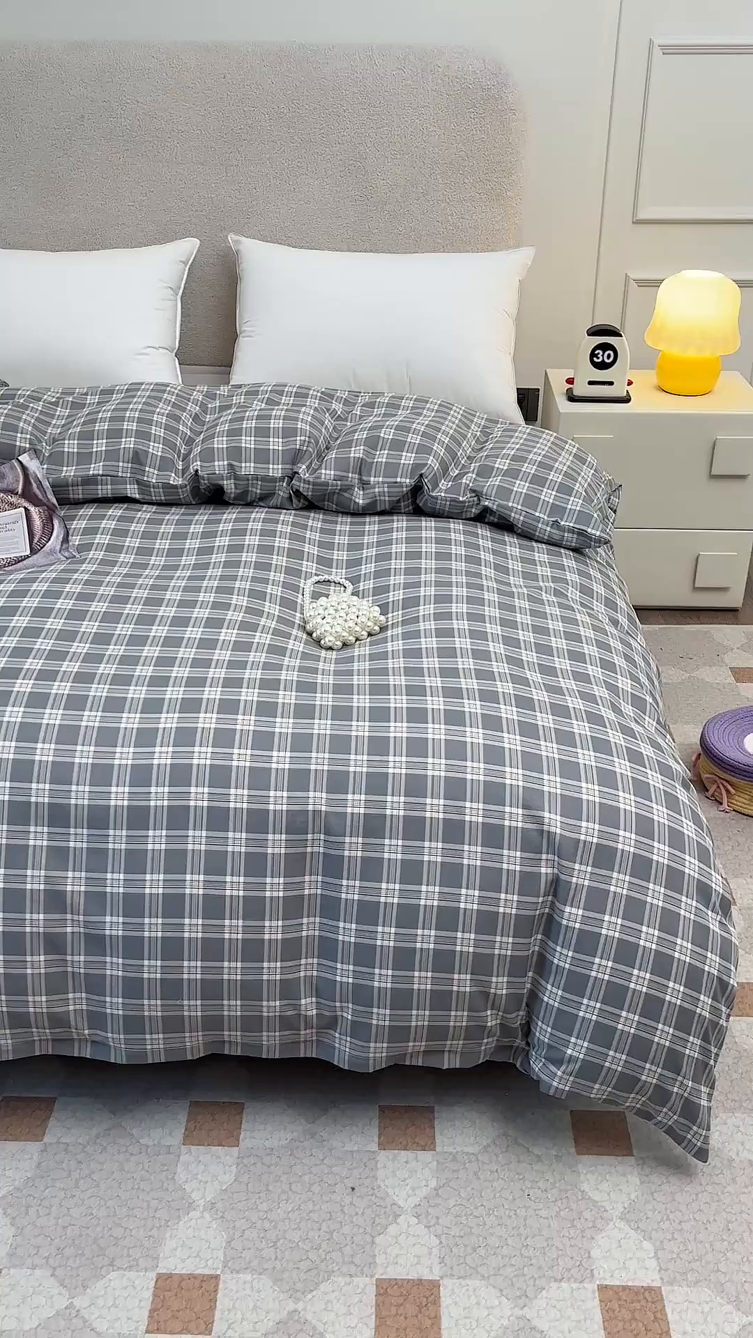 91家纺网 家纺一手货源 找家纺 织雅漫 2025新款水洗棉印花被套 大灰格