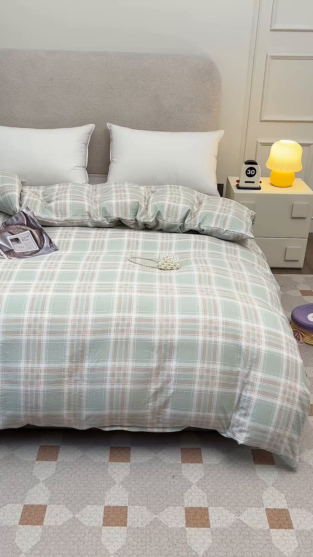 91家纺网 家纺一手货源 找家纺 织雅漫 2025新款水洗棉印花被套 大绿格