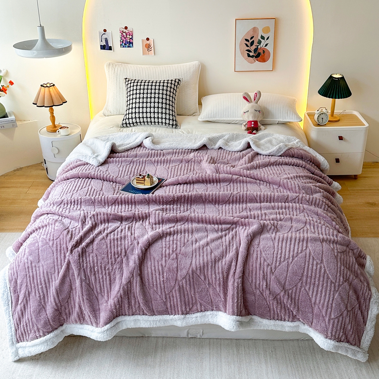 91家纺网 家纺一手货源 找家纺 （总）悦织湾家纺 2025新款塔芙绒羊羔绒舒棉绒毛毯叶子系列